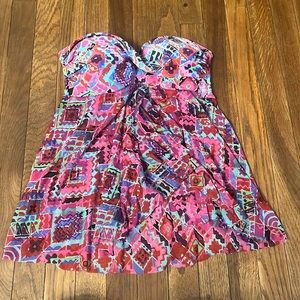 Two strapless tankinis. So cute with some black swimsuit bottoms!